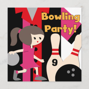 Brunette Girl Bowling Party Invitations