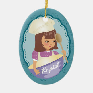 Brunette girl chef baker personalised Christmas Ceramic Tree Decoration