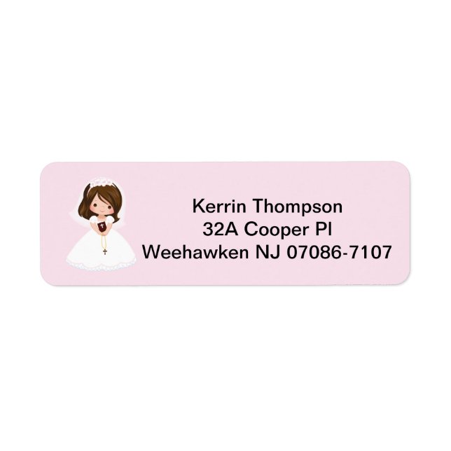 Brunette Girl First Communion Address Labels (Front)