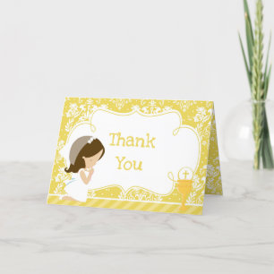 Brunette Girl First Communion 'Thank You' Thank You Card