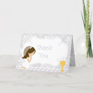 Brunette Girl First Communion 'Thank You' Thank You Card
