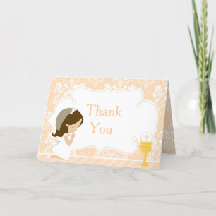 Brunette Girl First Communion 'Thank You' Thank You Card