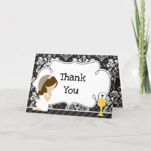 Brunette Girl First Communion 'Thank You' Thank You Card