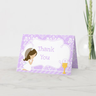 Brunette Girl First Communion 'Thank You' Thank You Card