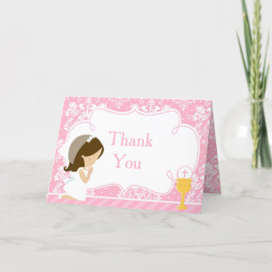 Brunette Girl First Communion 'Thank You' Thank You Card