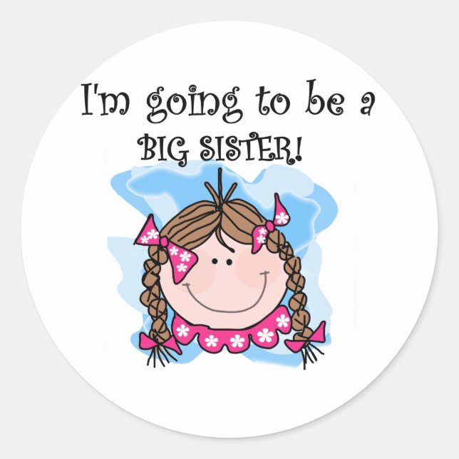 Brunette Girl Future Big Sister Classic Round Sticker (Front)