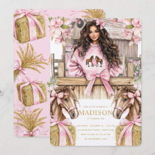 Brunette Girl Horse Birthday Invitation