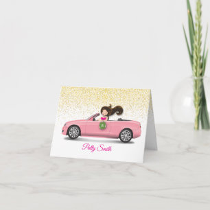 Brunette Girl In Car With Faux Glitter Thank You Card