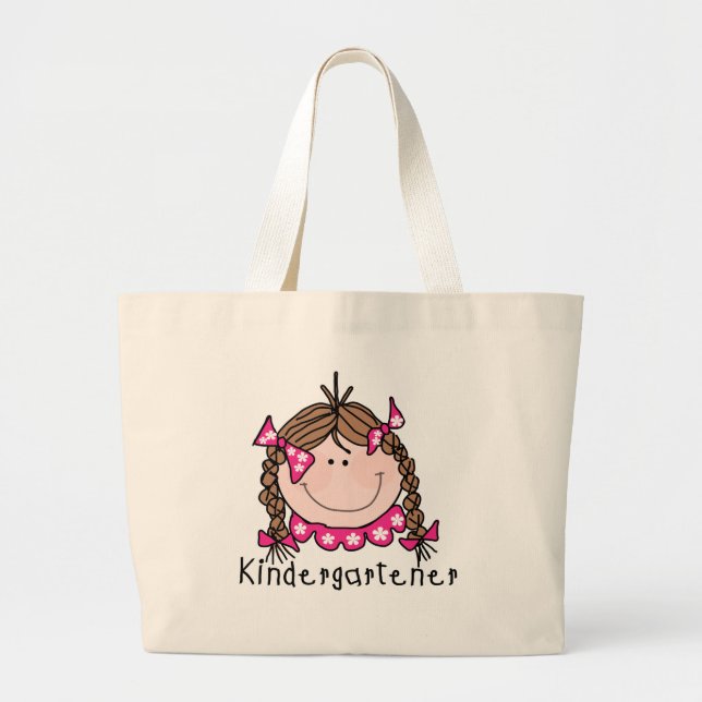 Brunette Girl Kindergarten Tshirts and Gifts Large Tote Bag (Front)