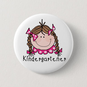 Brunette Girl Kindergartener 6 Cm Round Badge