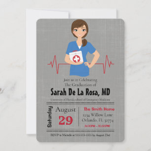 Brunette Girl Medical School Graduation Invite