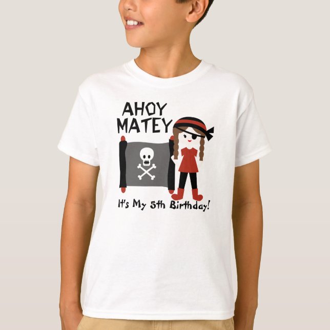 Brunette Girl Party Like a Pirate Custom Tshirt (Front)