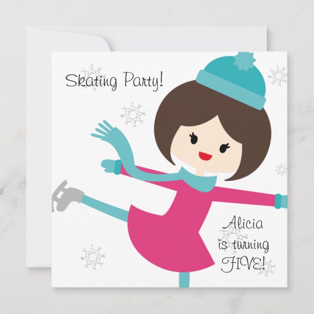 Brunette Girl Skating Birthday Invitation (Front)