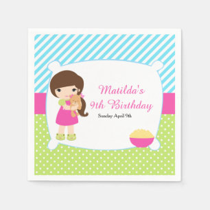 Brunette Girl Sleepover Slumber Party Napkin