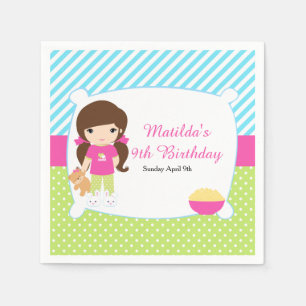 Brunette Girl Sleepover Slumber Party Napkin