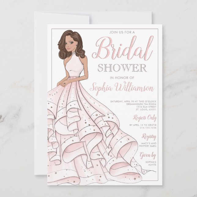 Brunette Glitter Glam Bride Bridal Shower Invitation (Front)