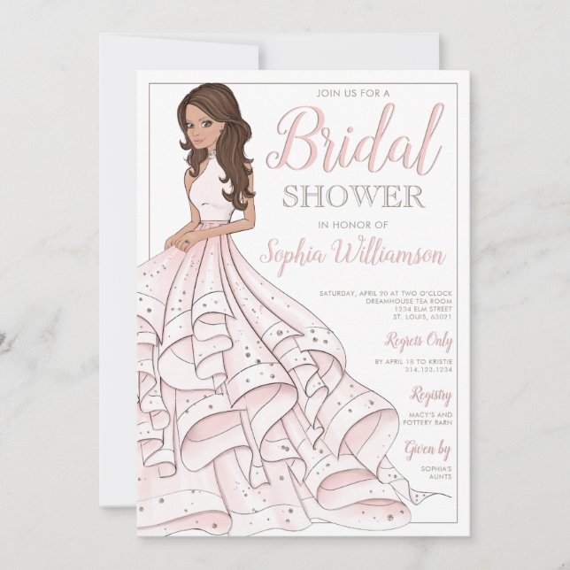 Brunette Glitter Glam Bride Bridal Shower Invitation (Front)