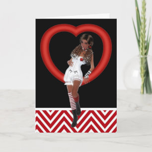 Brunette Gothic Heart Girl Valentine's Day Card