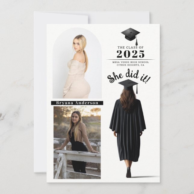 Brunette Grad Girl Graduation Photo Announcement  (Front)