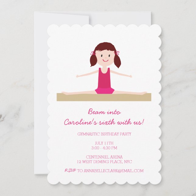 Brunette Gymnast | Birthday Invite (Front)