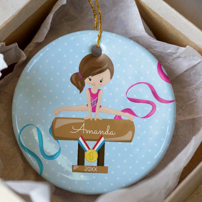 Brunette Gymnast Gymnastics Christmas Ornament (Creator Uploaded)
