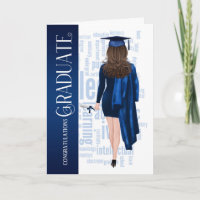 Brunette Hair Blue Cap and Gown Female Graduate