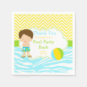 Brunette Hair Boy Pool Party Bash Party Napkin