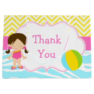 Brunette Hair Girl Pool Party Bash Thank You Large Gift Bag