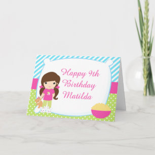 Brunette Hair Girl Sleepover Slumber Birthday Card