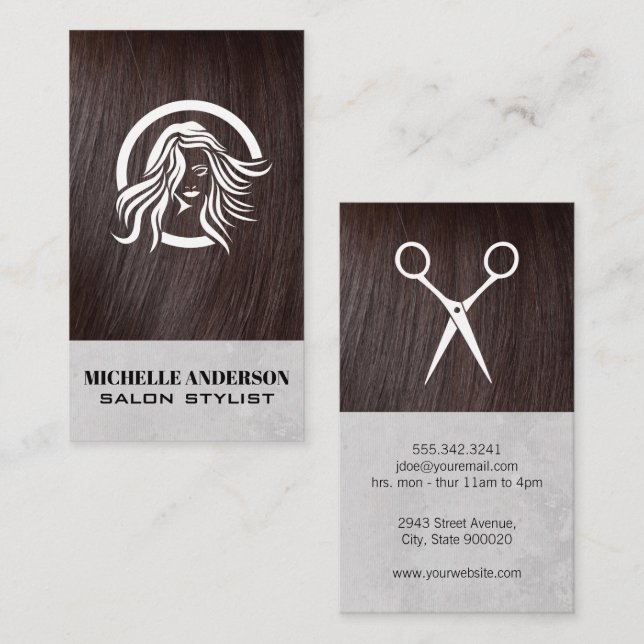Brunette Hair | Hair Stylist | Salon Business Card (Front/Back)