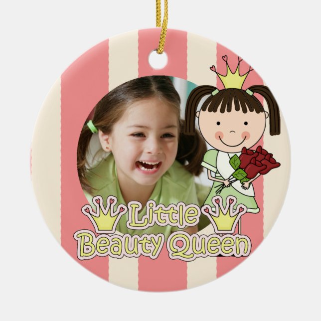 Brunette Hair Little Beauty Queen Keepsake Ceramic Tree Decoration (Front)
