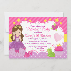 Brunette haired Princess & Accessories birthday Invitation