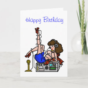 Brunette Ham Radio Pin-up Girl Birthday Card