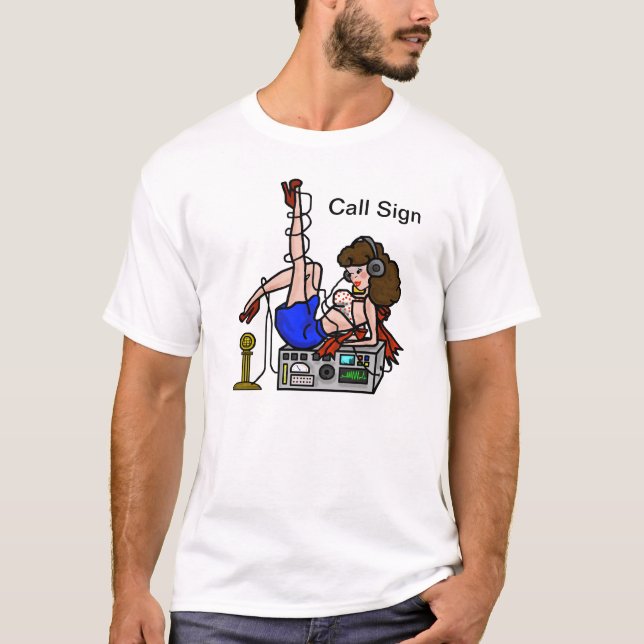 Brunette Ham Radio Pin-up Girl Tshirt Customise It (Front)
