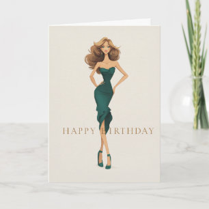 Brunette in Elegant Dark Teal Dress Fashion BDay Card