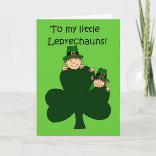 brunette kids with shamrock on green card