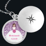 Brunette Lavender Wedding Bridesmaid Necklace<br><div class="desc">Keepsake Necklaces Choose either Silver Plated Gold Finish or Sterling Silver Unique Personalised Custom !st Christmas Gift Wedding Keepsake Wedding Party Necklaces - to change background colour - click customise - click edit - choose last tool in drop down menu and choose from one of the colours shown or enter...</div>