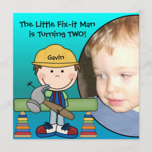 Brunette Little Fix-It Man Birthday Invitation