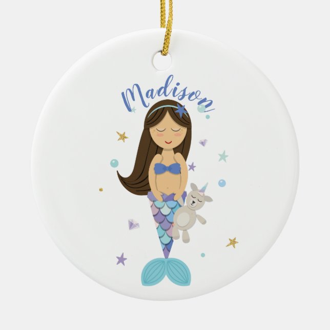 Brunette Little Mermaid Ornament (Front)