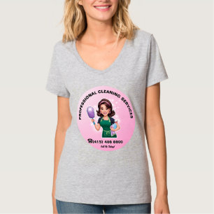 Brunette Maid Cleaning Service Uniform Housekeeper T-Shirt
