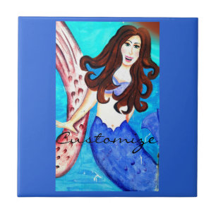brunette mermaid blue tile