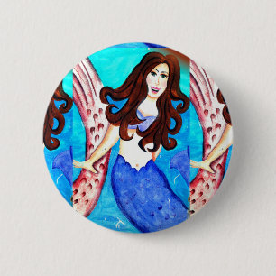 brunette mermaid button