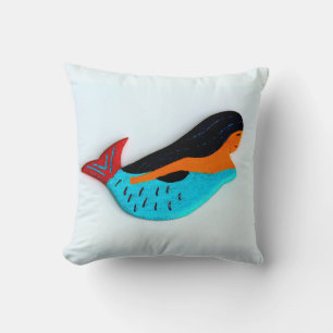 brunette mermaid pillow