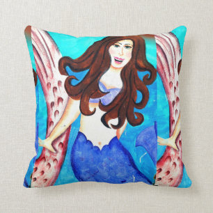 brunette mermaid pillow