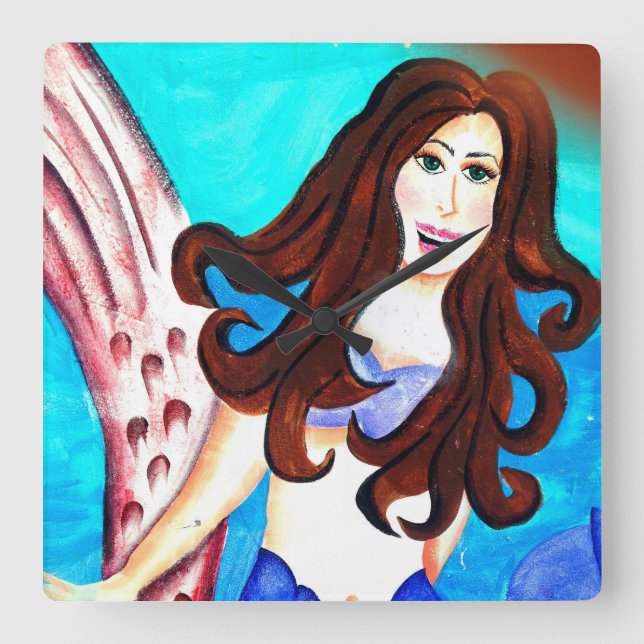brunette mermaid wall clock (Front)