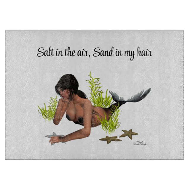 Brunette Mermaid With Starfish Cutting Board (Front)