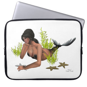 Brunette Mermaid With Starfish Laptop Sleeve