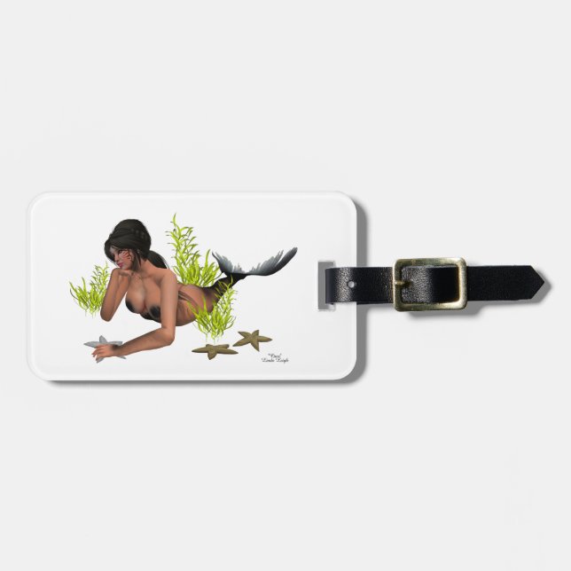 Brunette Mermaid With Starfish Luggage Tag (Front Horizontal)
