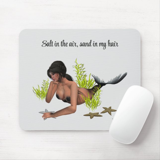 Brunette Mermaid With Starfish Mousepad (With Mouse)