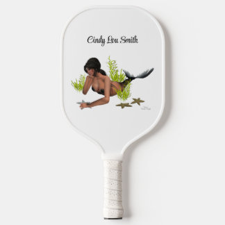 Brunette Mermaid With Starfish Pickleball Paddle